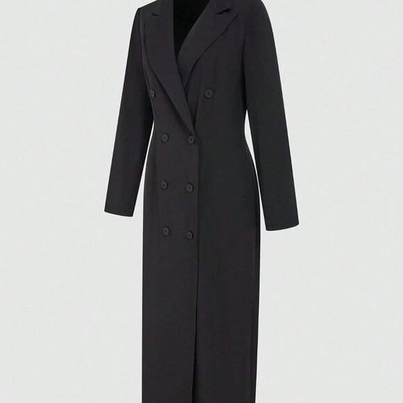 Black Elegant Women's Casual Long Button Coat For Summer - Picture 4 of 7